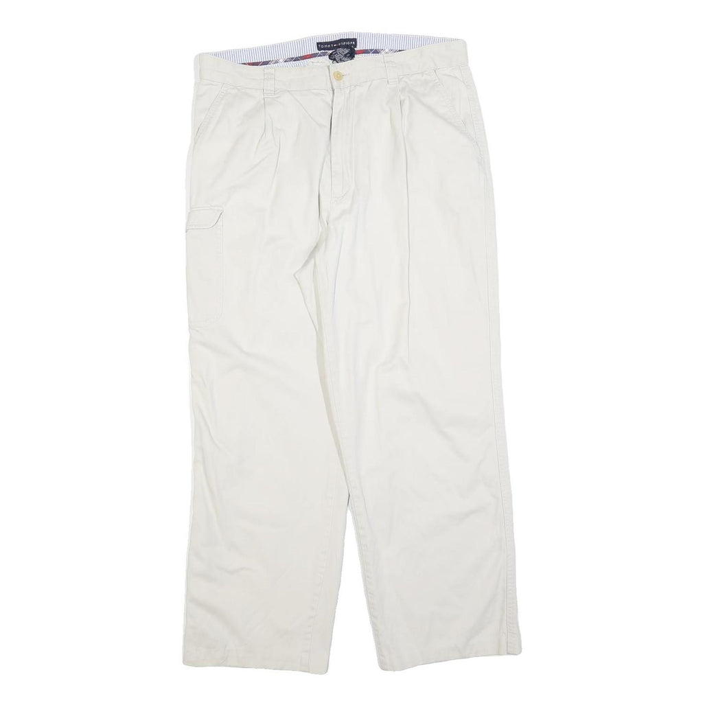 TOMMY HILFIGER Mens Cotton Blend White Regular Straight Trousers W34 L27 Casual