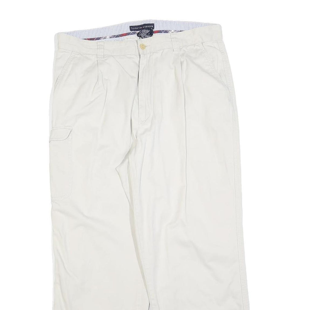 TOMMY HILFIGER Mens Cotton Blend White Regular Straight Trousers W34 L27 Casual