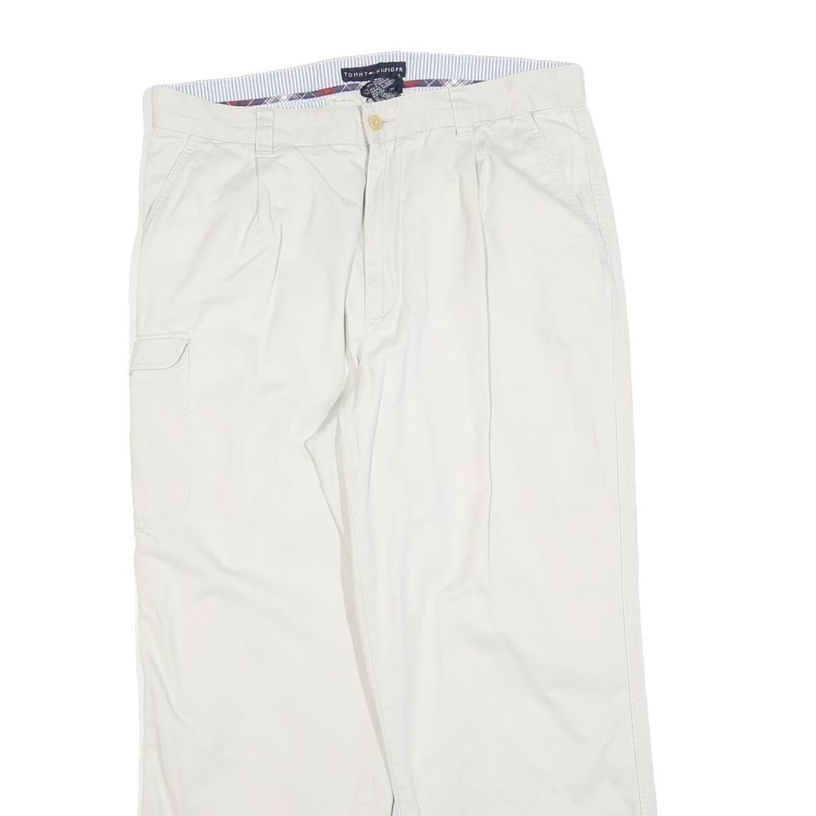 TOMMY HILFIGER Mens Cotton Blend White Regular Straight Trousers W34 L27 Casual
