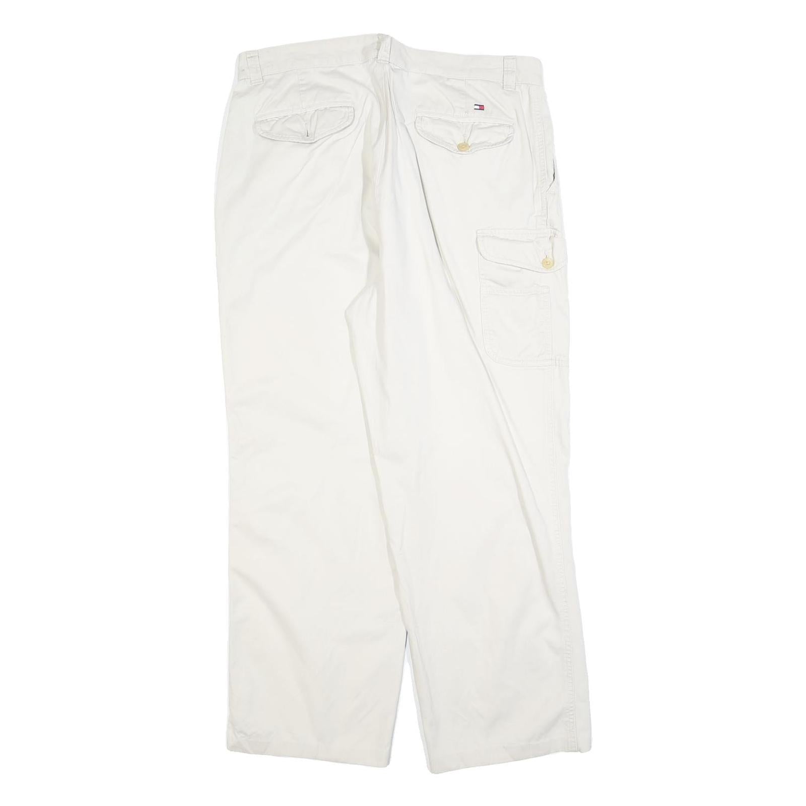 TOMMY HILFIGER Mens Cotton Blend White Regular Straight Trousers W34 L27 Casual