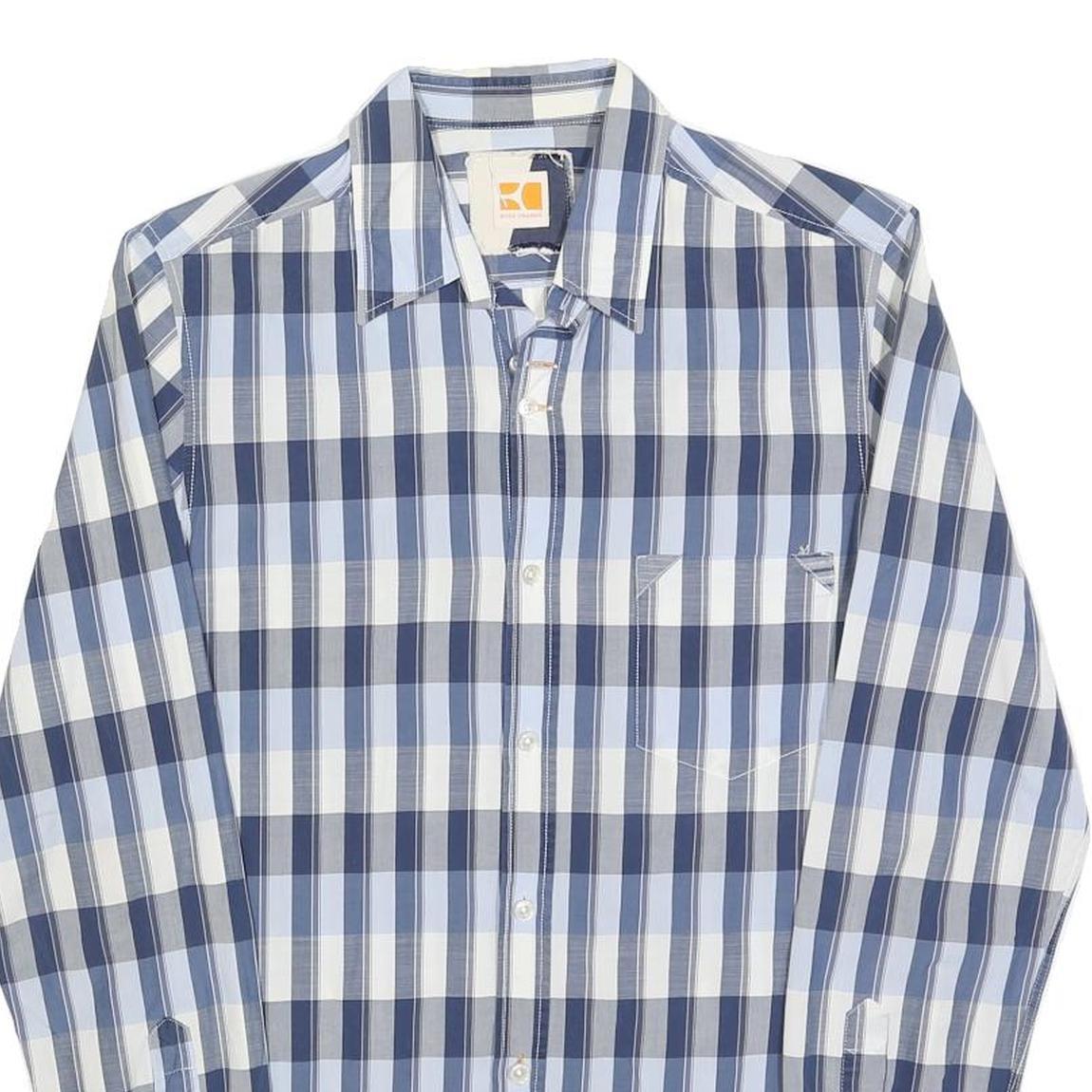 HUGO BOSS Mens Blue & White Check Shirt S Cotton Blend Casual Wear