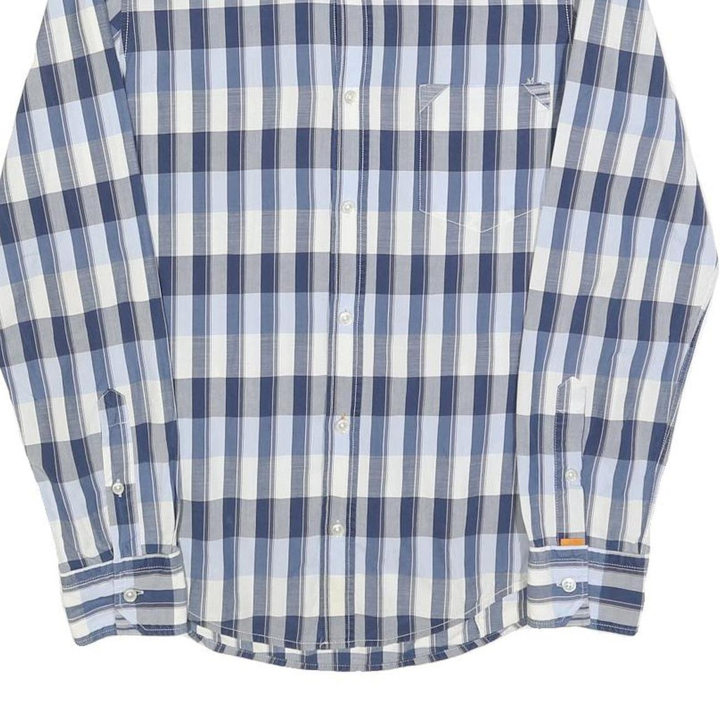 HUGO BOSS Mens Blue & White Check Shirt S Cotton Blend Casual Wear