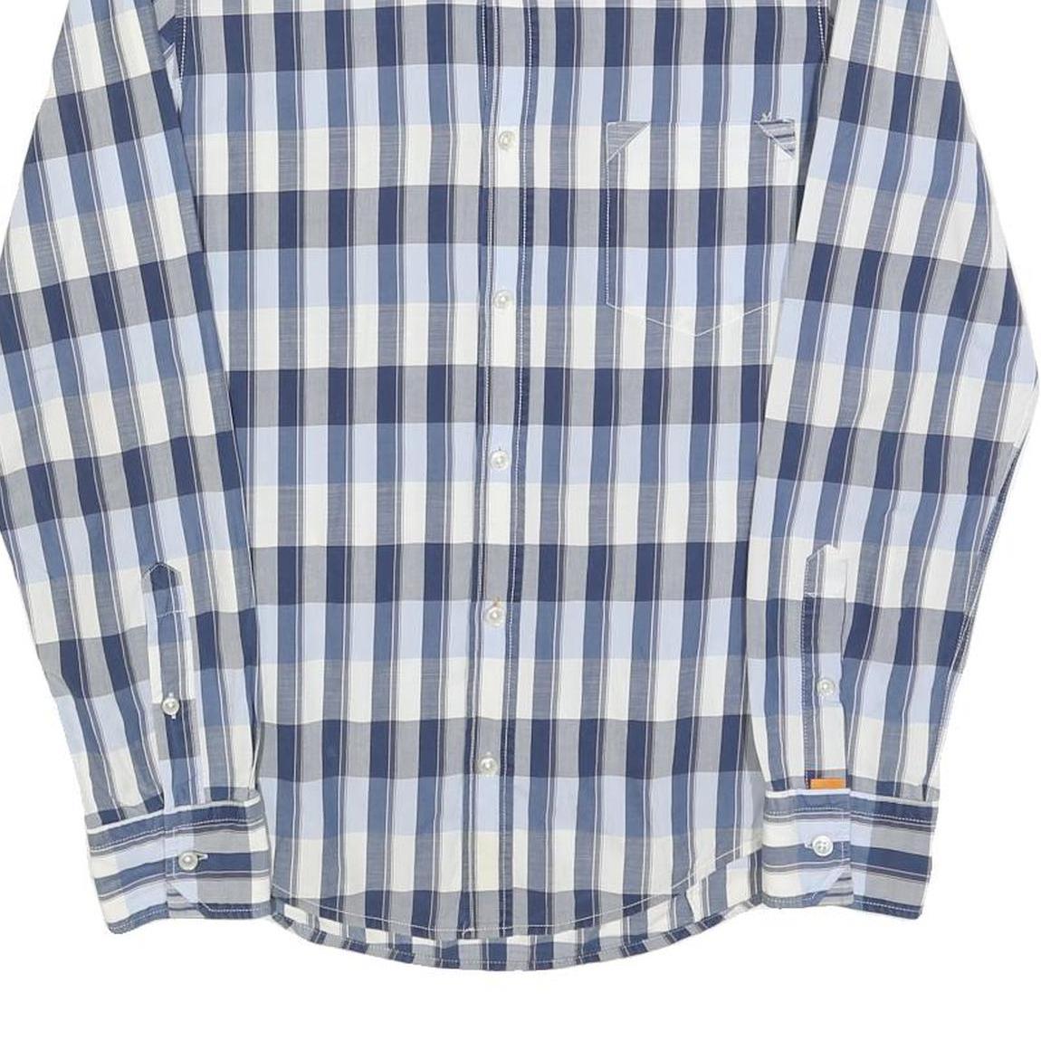 HUGO BOSS Mens Blue & White Check Shirt S Cotton Blend Casual Wear