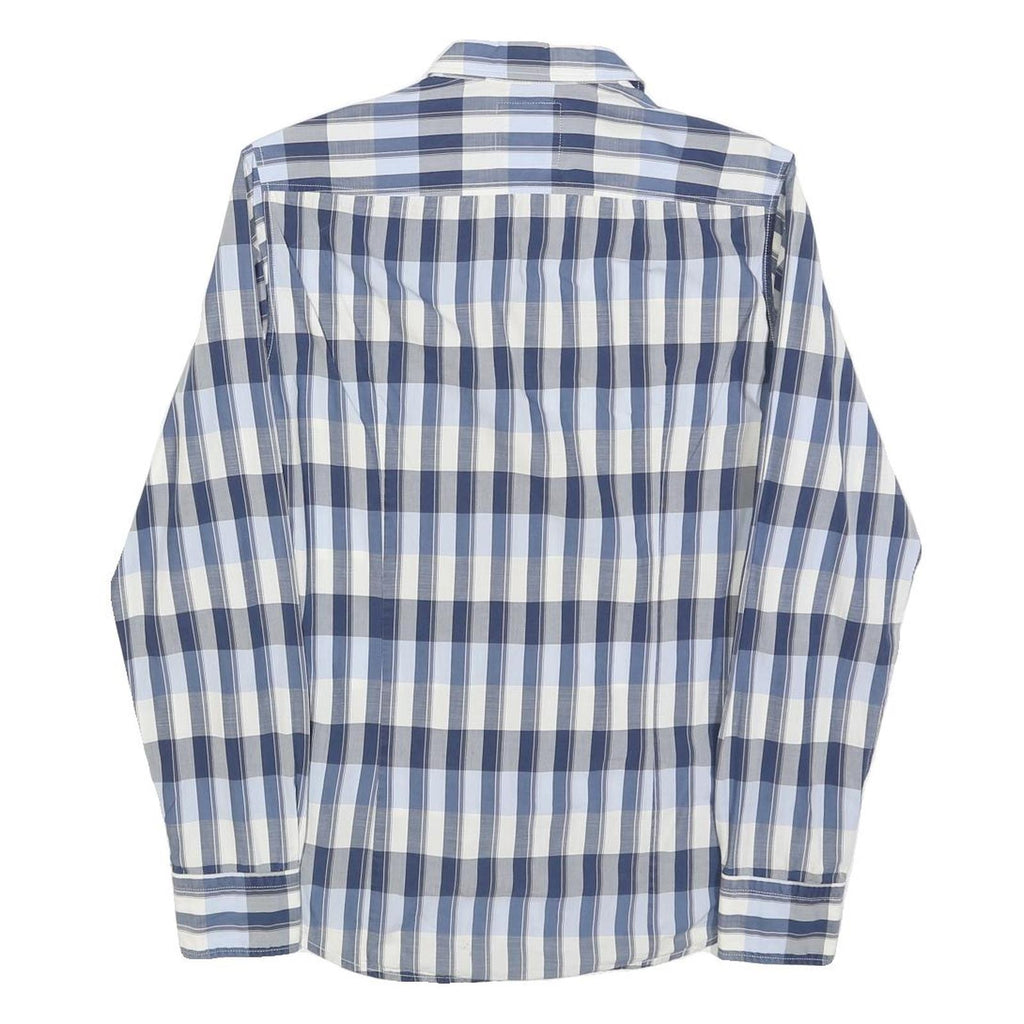 HUGO BOSS Mens Blue & White Check Shirt S Cotton Blend Casual Wear