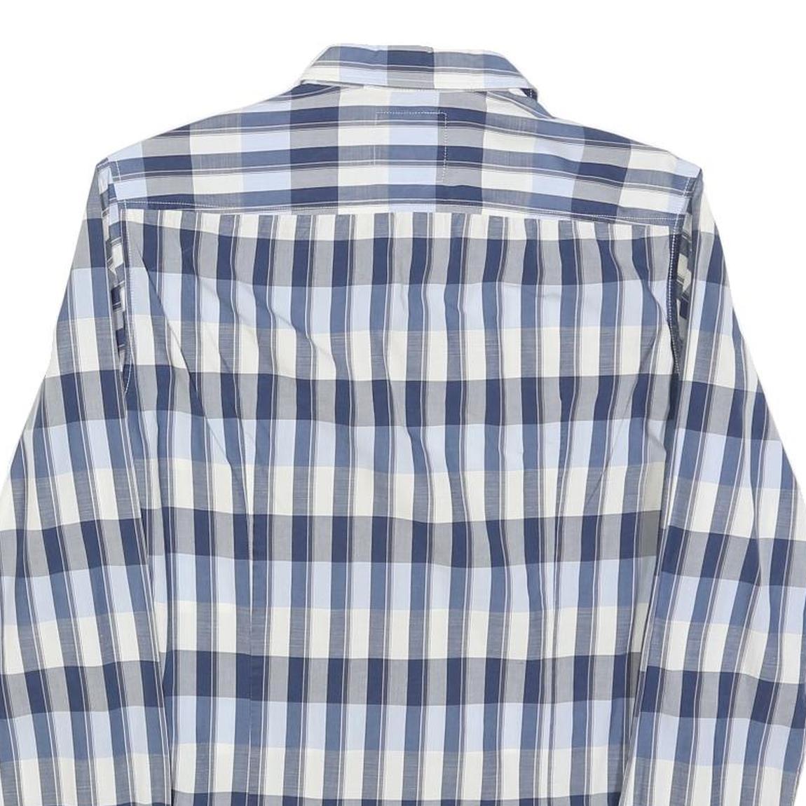HUGO BOSS Mens Blue & White Check Shirt S Cotton Blend Casual Wear