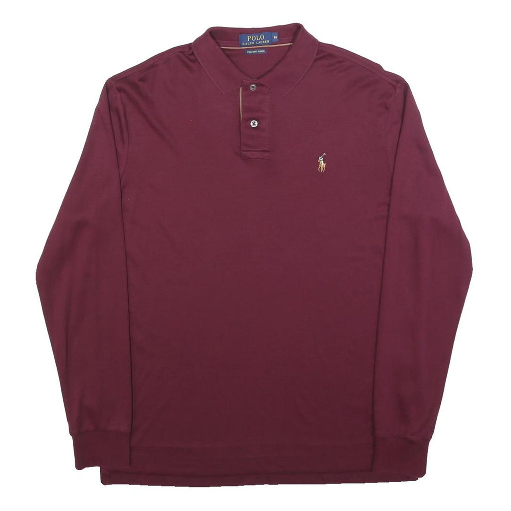 POLO RALPH LAUREN Mens Maroon Long Sleeve Plain M Cotton Polo Shirt Classic