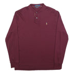 POLO RALPH LAUREN Mens Maroon Long Sleeve Plain M Cotton Polo Shirt Classic