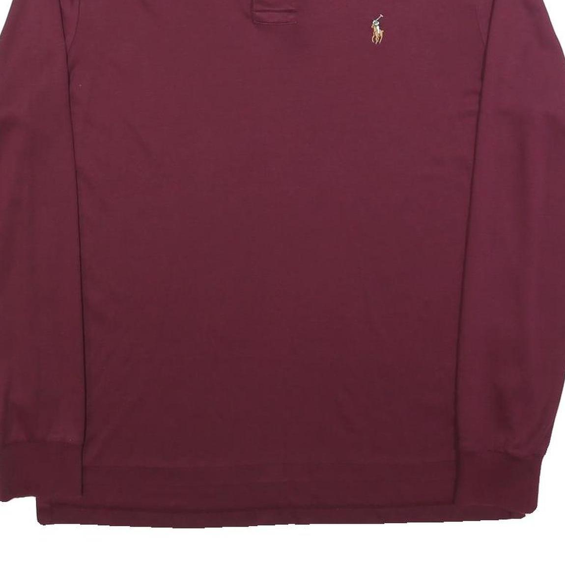POLO RALPH LAUREN Mens Maroon Long Sleeve Plain M Cotton Polo Shirt Classic