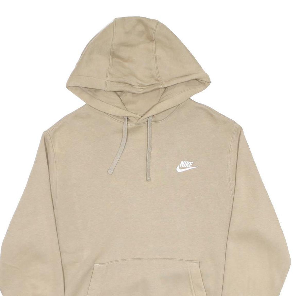NIKE Mens Beige Hoodie M Small Swoosh Logo Cotton Blend Pullover