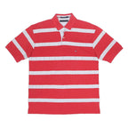 TOMMY HILFIGER Mens Red & White Striped Short Sleeve Polo Shirt L Cotton Blend