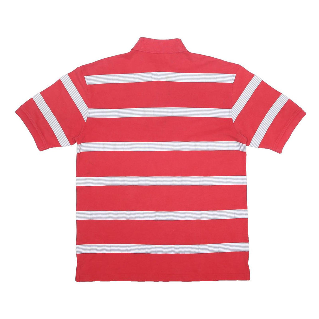 TOMMY HILFIGER Mens Red & White Striped Short Sleeve Polo Shirt L Cotton Blend