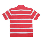 TOMMY HILFIGER Mens Red & White Striped Short Sleeve Polo Shirt L Cotton Blend