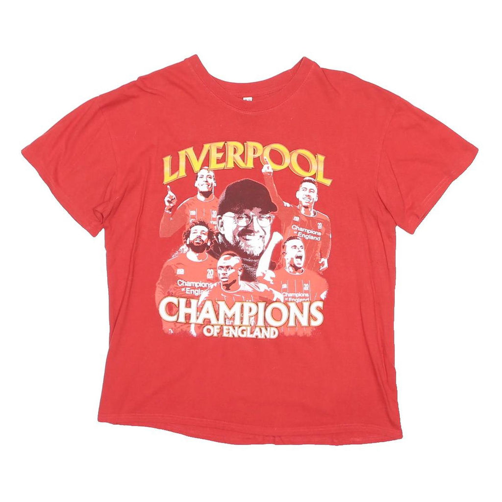CASUAL CLASSICS Mens Red Liverpool Champions Of England Graphic T-Shirt L Short