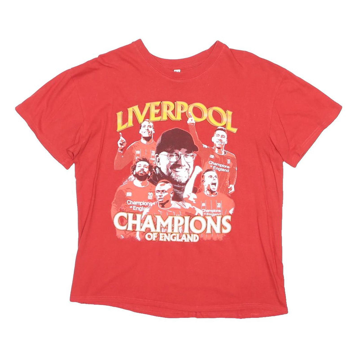 CASUAL CLASSICS Mens Red Liverpool Champions Of England Graphic T-Shirt L Short