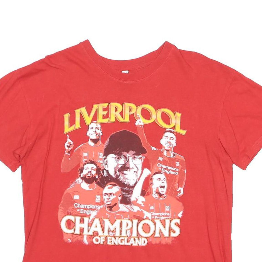 CASUAL CLASSICS Mens Red Liverpool Champions Of England Graphic T-Shirt L Short