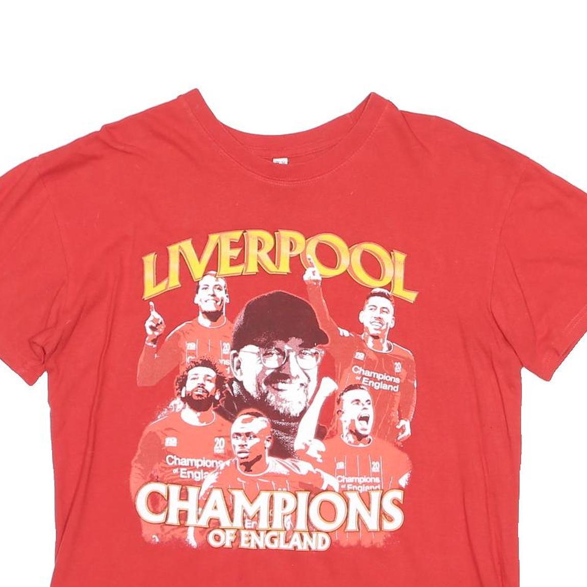 CASUAL CLASSICS Mens Red Liverpool Champions Of England Graphic T-Shirt L Short