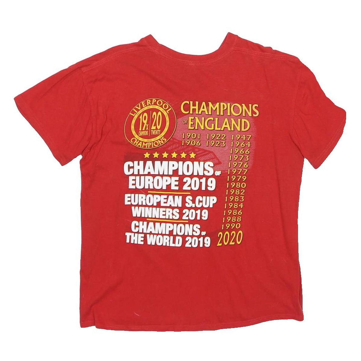 CASUAL CLASSICS Mens Red Liverpool Champions Of England Graphic T-Shirt L Short