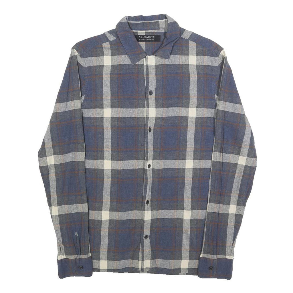 ALL SAINTS Mens Blue & White Check Shirt XS Classic Cotton Casual