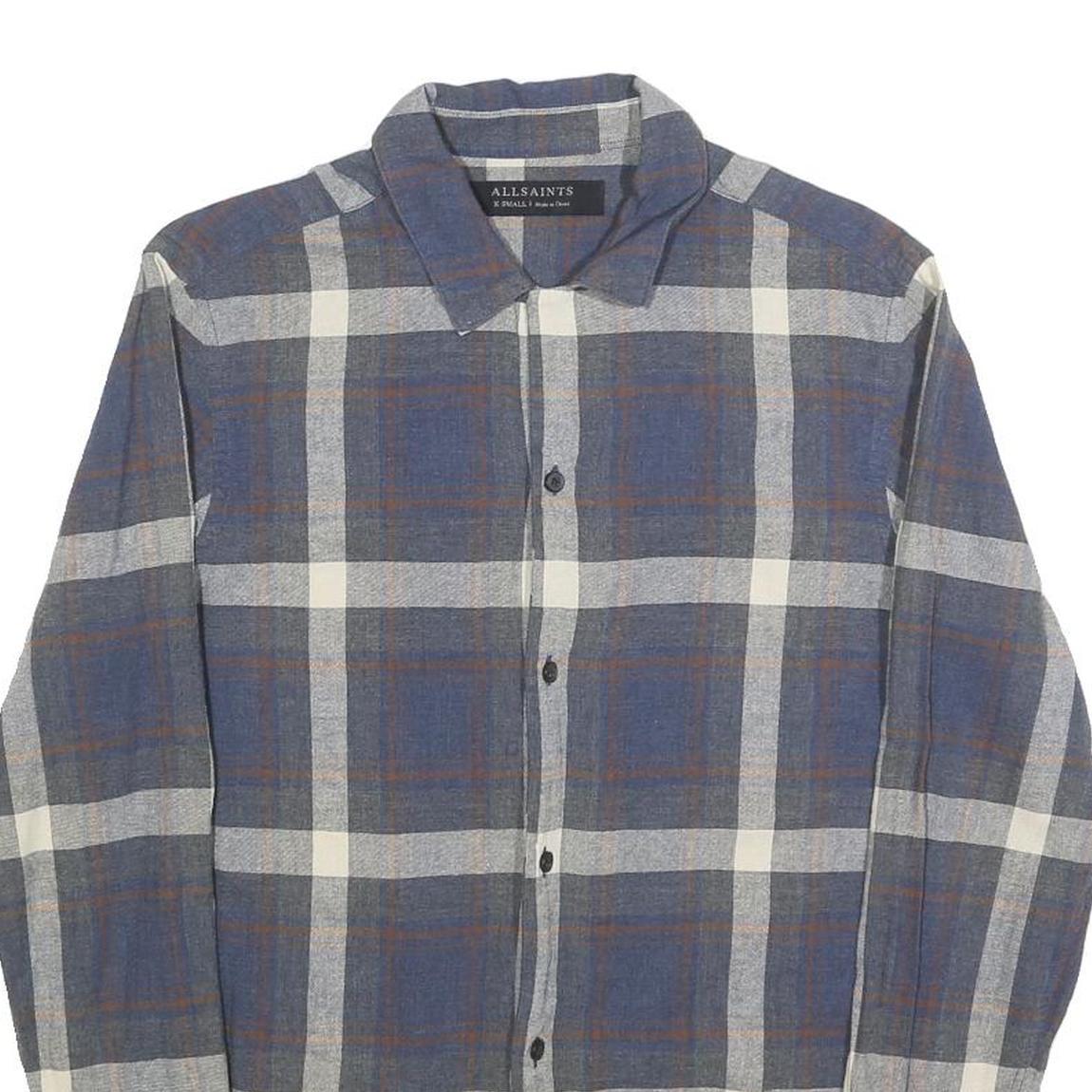 ALL SAINTS Mens Blue & White Check Shirt XS Classic Cotton Casual