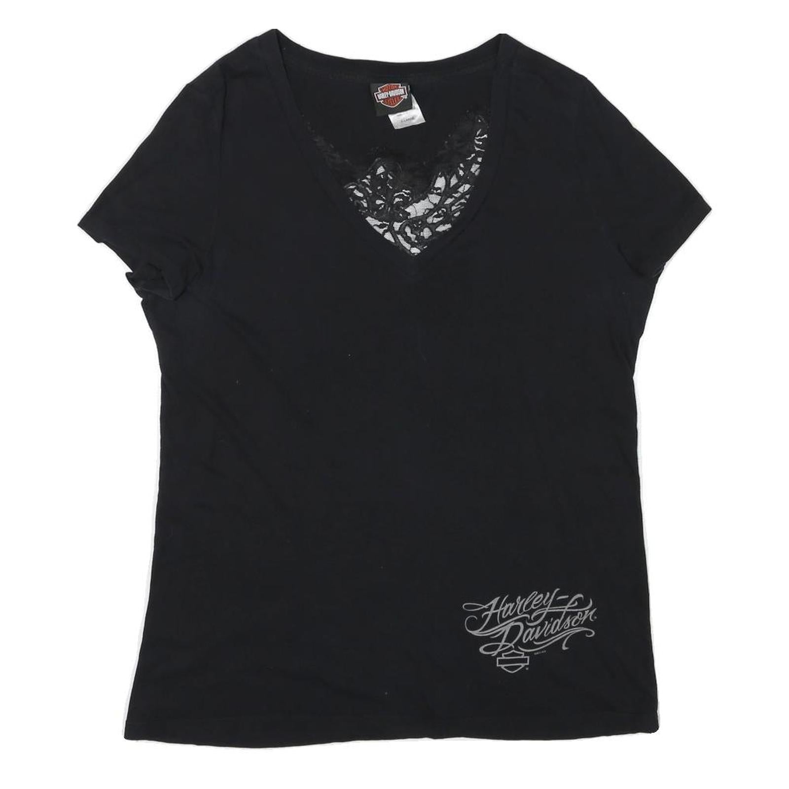 HARLEY DAVIDSON Mens Black Graphic T-Shirt XL Short Sleeve V-Neck Cotton Blend