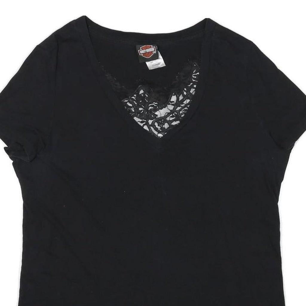 HARLEY DAVIDSON Mens Black Graphic T-Shirt XL Short Sleeve V-Neck Cotton Blend