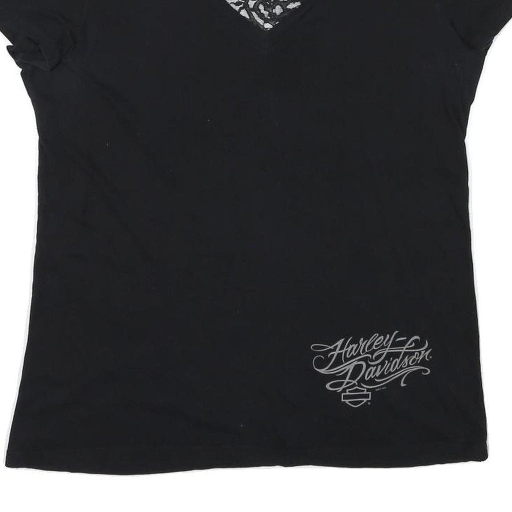 HARLEY DAVIDSON Mens Black Graphic T-Shirt XL Short Sleeve V-Neck Cotton Blend
