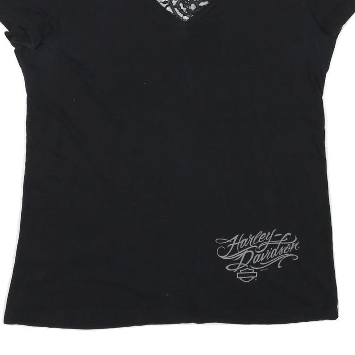 HARLEY DAVIDSON Mens Black Graphic T-Shirt XL Short Sleeve V-Neck Cotton Blend