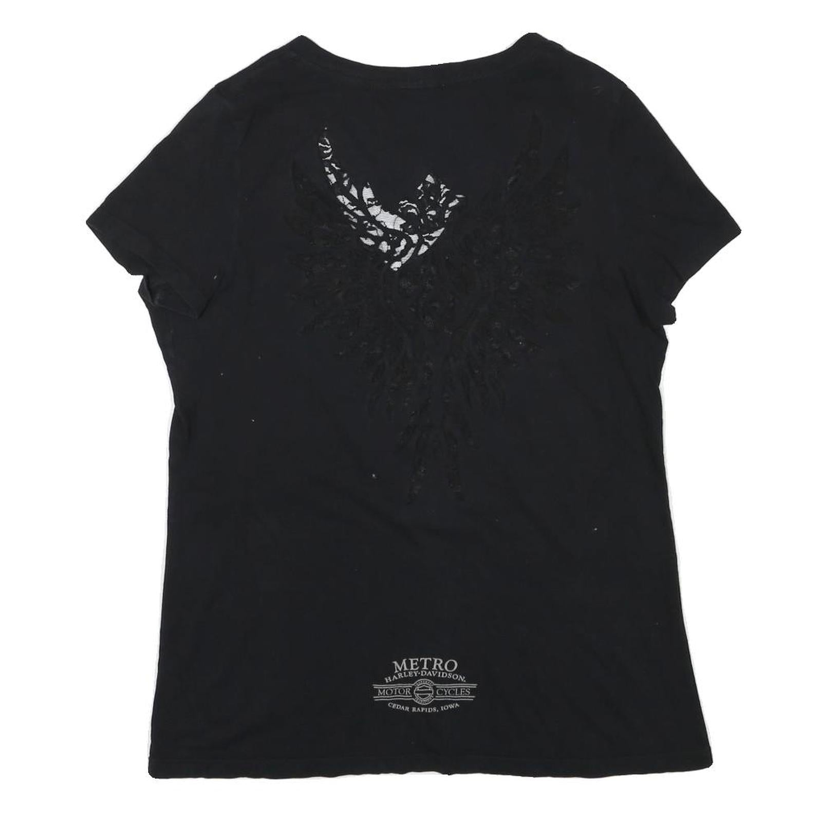 HARLEY DAVIDSON Mens Black Graphic T-Shirt XL Short Sleeve V-Neck Cotton Blend