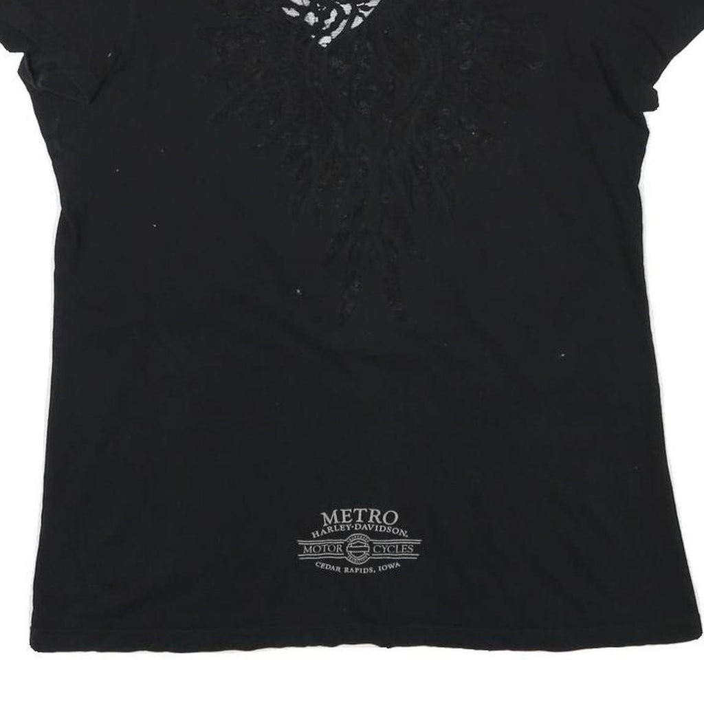 HARLEY DAVIDSON Mens Black Graphic T-Shirt XL Short Sleeve V-Neck Cotton Blend