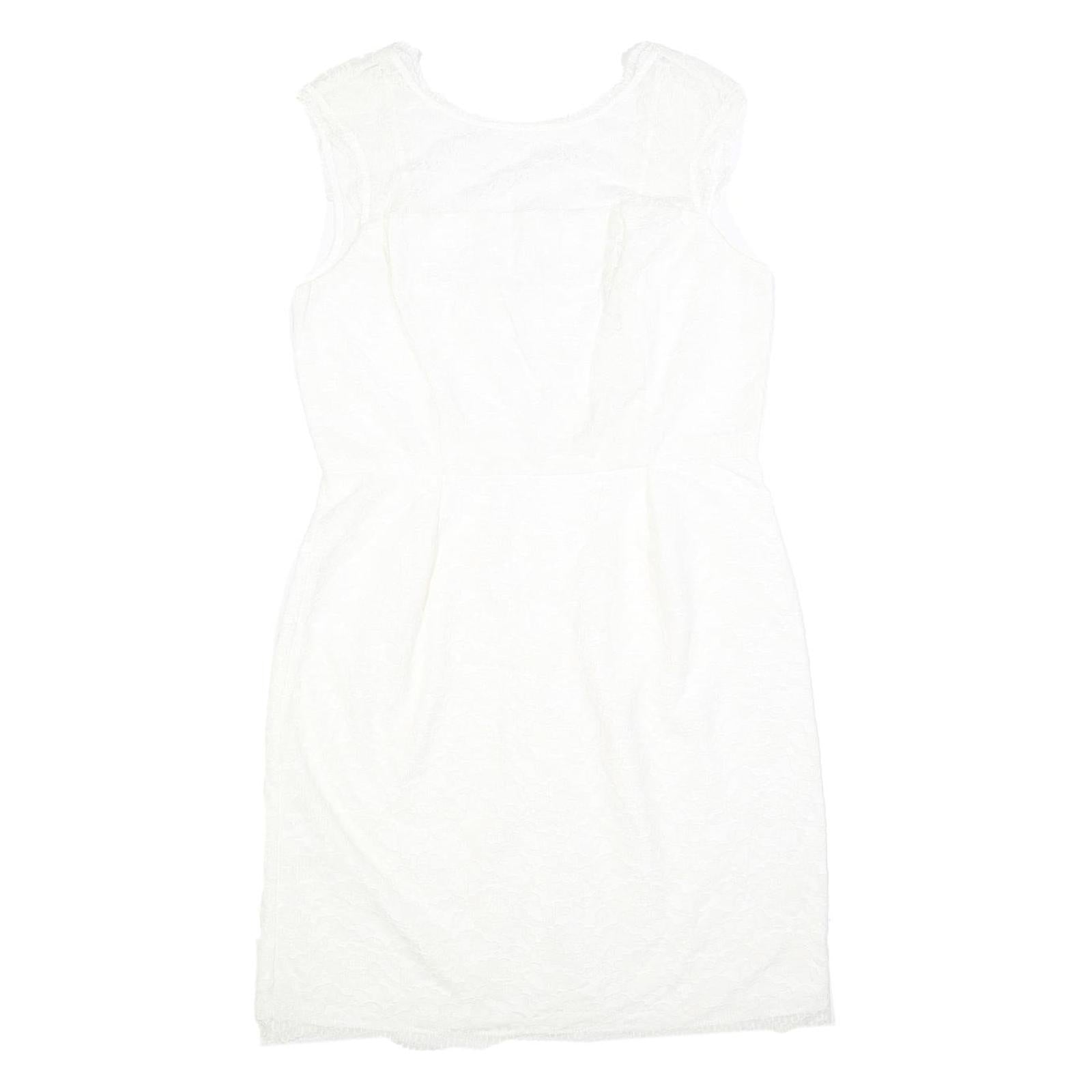 CALVIN KLEIN Womens White Polyester Blend Fit & Flare Lace Sleeveless Knee
