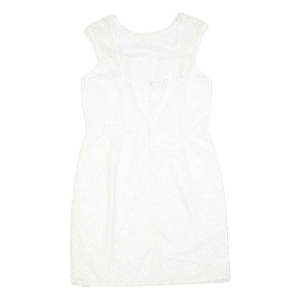 CALVIN KLEIN Womens White Polyester Blend Fit & Flare Lace Sleeveless Knee