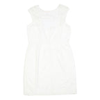 CALVIN KLEIN Womens White Polyester Blend Fit & Flare Lace Sleeveless Knee