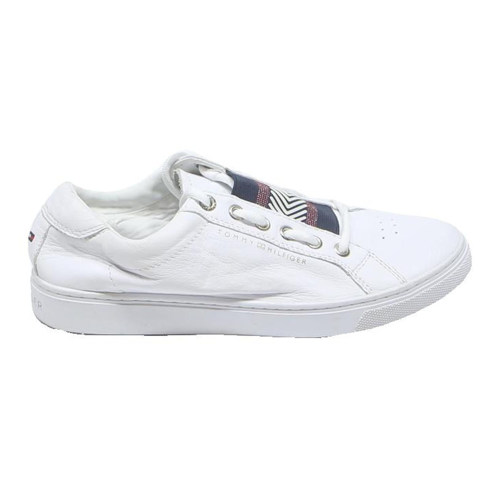 TOMMY HILFIGER Womens White Leather Low Top Trainers UK 5 Comfortable Casual