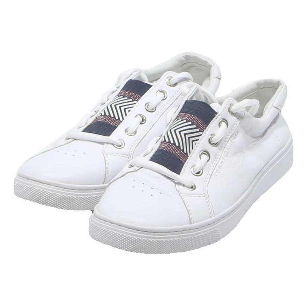 TOMMY HILFIGER Womens White Leather Low Top Trainers UK 5 Comfortable Casual