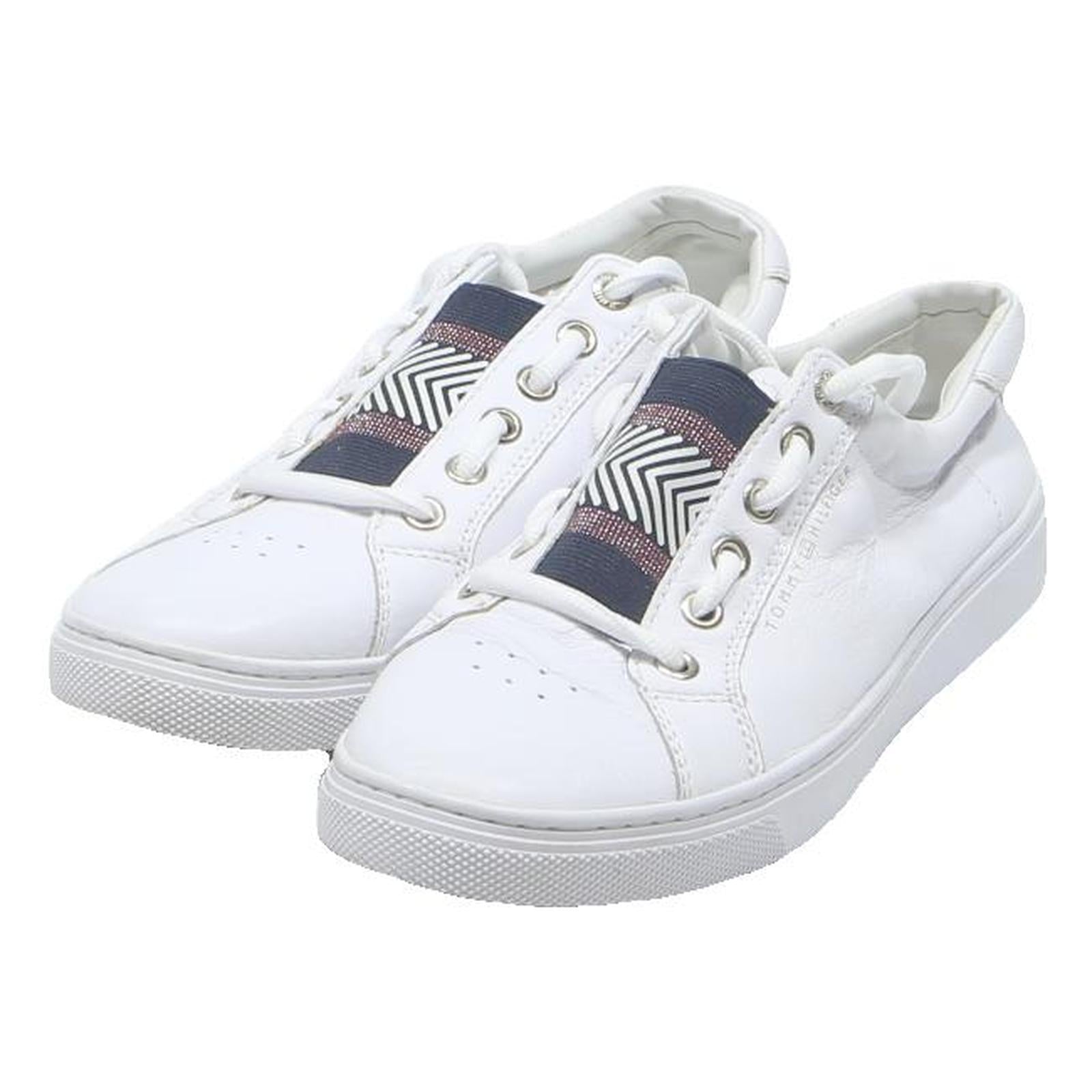 TOMMY HILFIGER Womens White Leather Low Top Trainers UK 5 Comfortable Casual