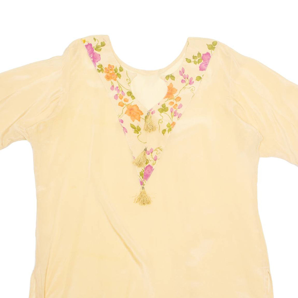 Tunic Womens Printed Blouse Beige V-Neck Floral XL
