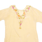 Tunic Womens Printed Blouse Beige V-Neck Floral XL