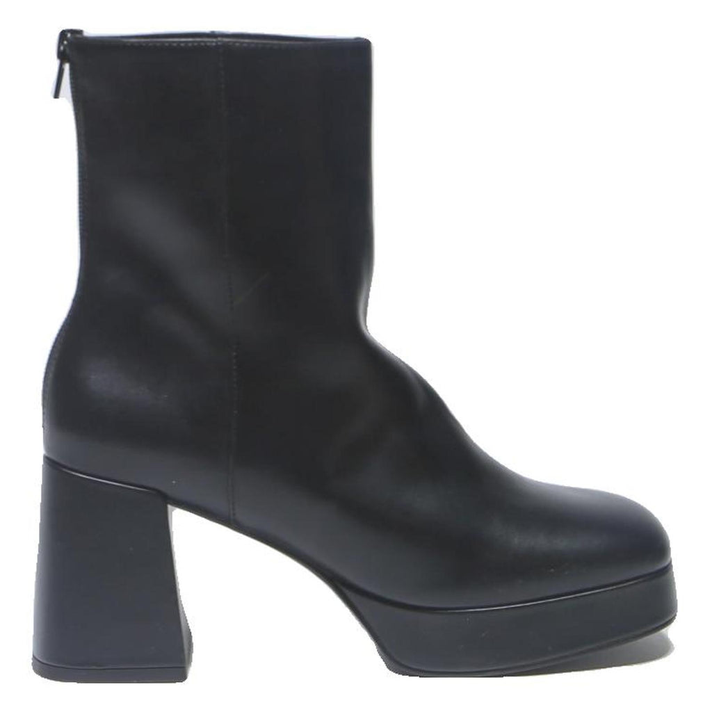 CHARLES & KEITH Womens Black Leather Platform Ankle Boots UK 4 Stylish Block