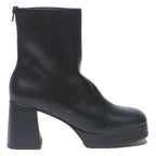 CHARLES & KEITH Womens Black Leather Platform Ankle Boots UK 4 Stylish Block