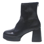 CHARLES & KEITH Womens Black Leather Platform Ankle Boots UK 4 Stylish Block
