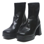 CHARLES & KEITH Womens Black Leather Platform Ankle Boots UK 4 Stylish Block