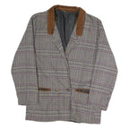 Womens Brown Check Wool Jacket L Button Closure Classic Fit Long Sleeve