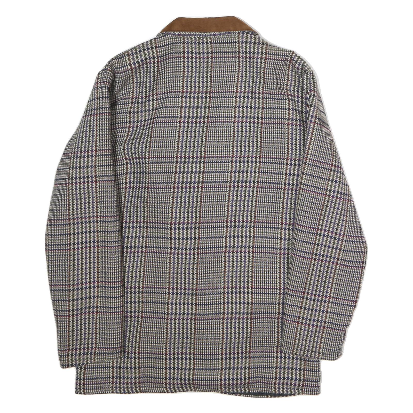 Womens Brown Check Wool Jacket L Button Closure Classic Fit Long Sleeve