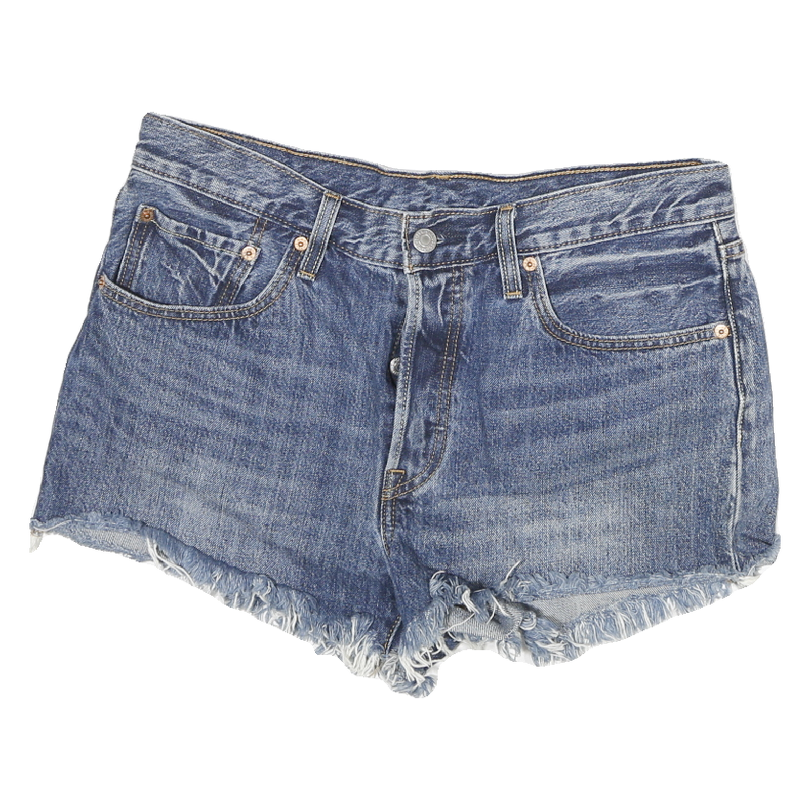 LEVI'S Womens Denim Blue Casual Shorts L W32 Frayed Hem