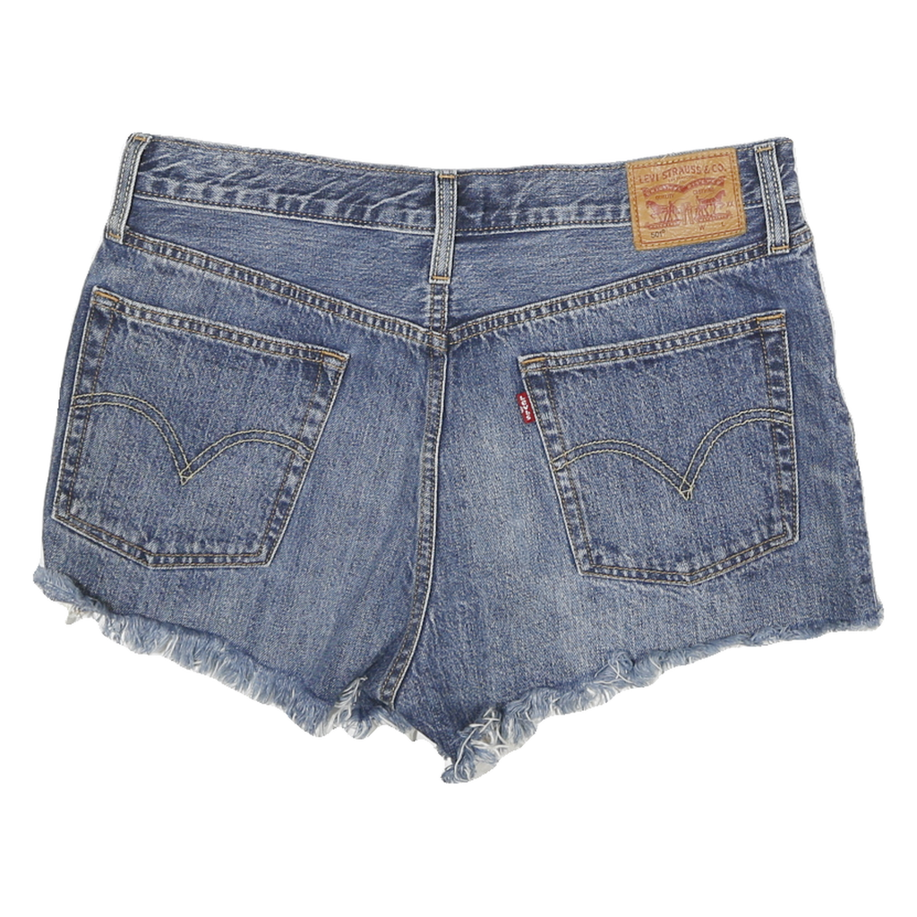 LEVI'S Womens Denim Blue Casual Shorts L W32 Frayed Hem