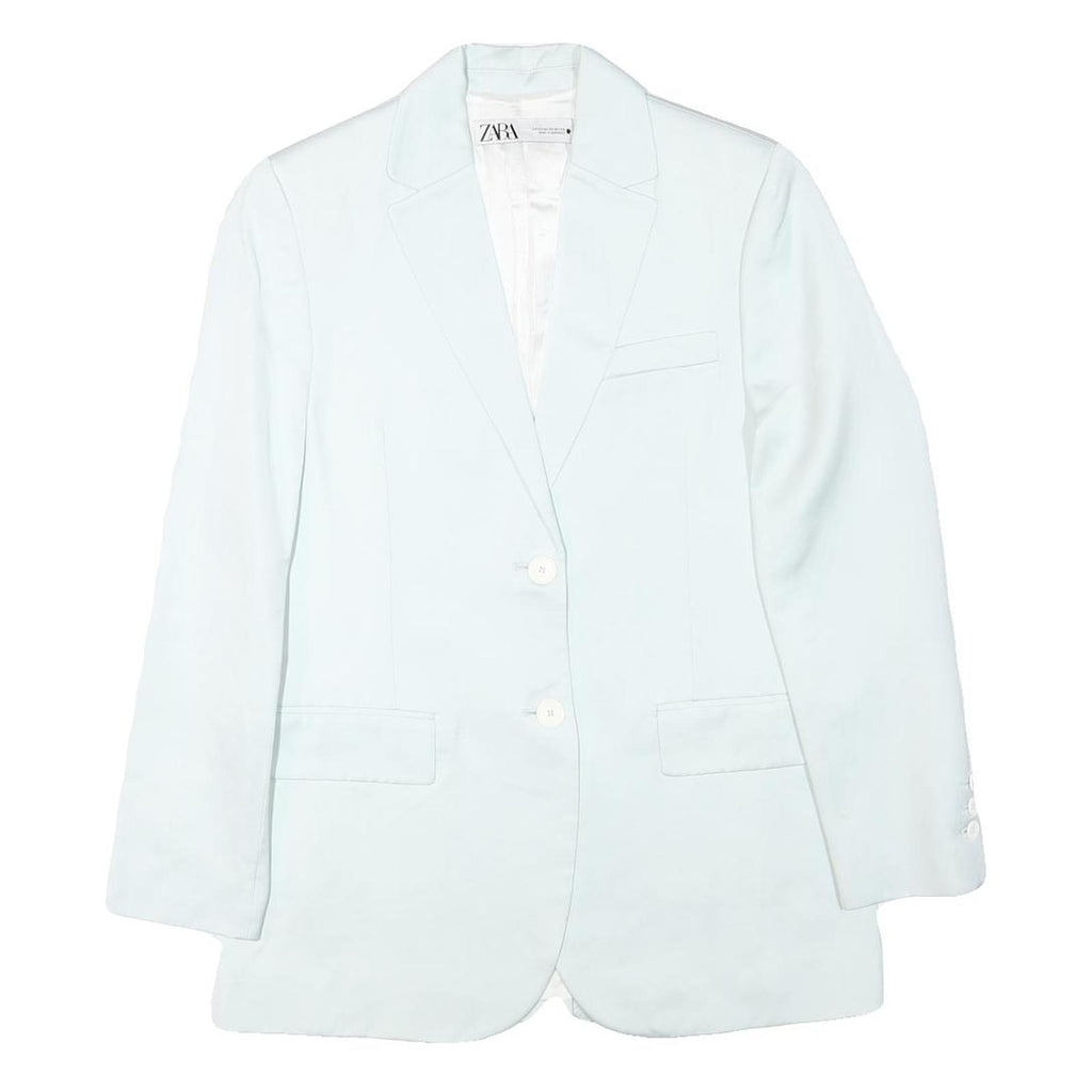 ZARA Womens White Blazer Jacket XS Faux Silk Plain Button Closure Tailored