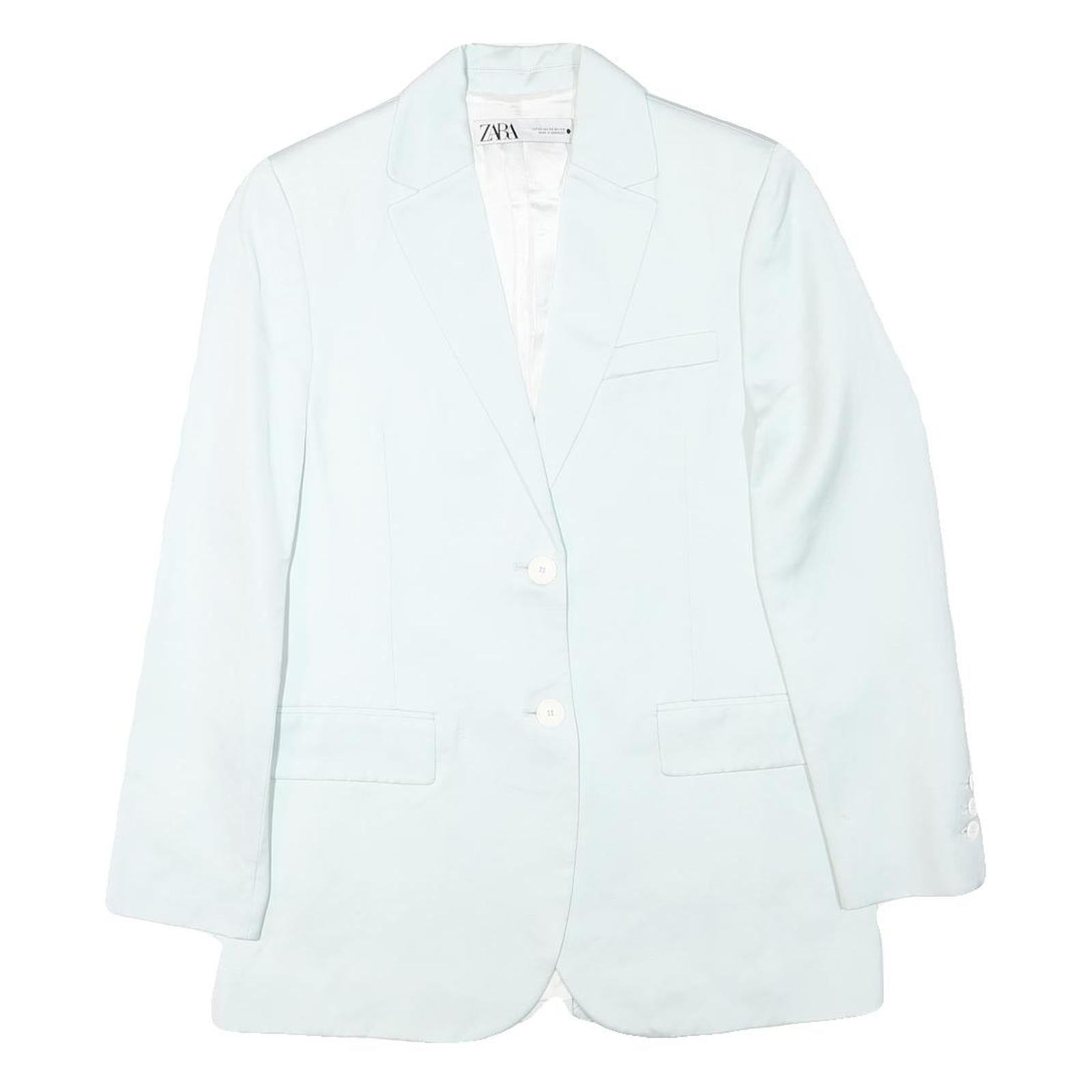 ZARA Womens White Blazer Jacket XS Faux Silk Plain Button Closure Tailored