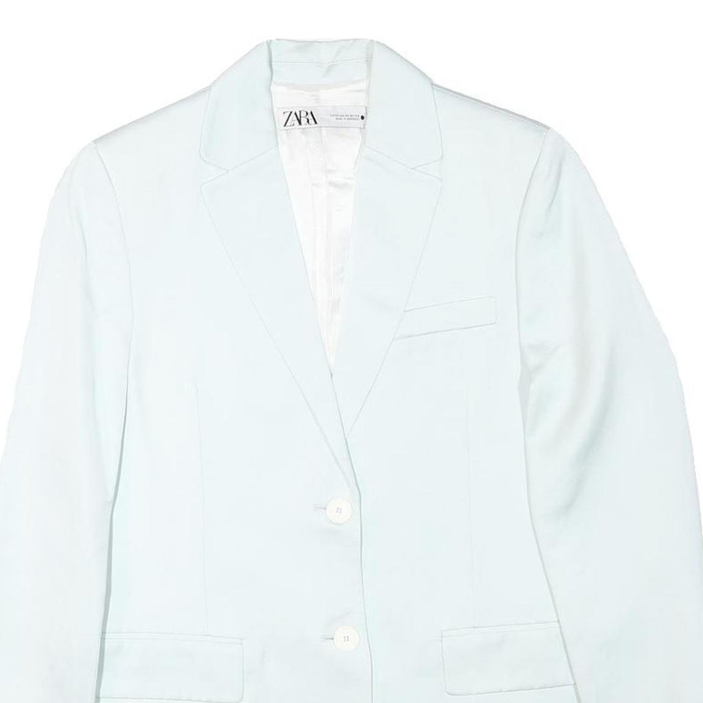 ZARA Womens White Blazer Jacket XS Faux Silk Plain Button Closure Tailored