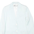 ZARA Womens White Blazer Jacket XS Faux Silk Plain Button Closure Tailored