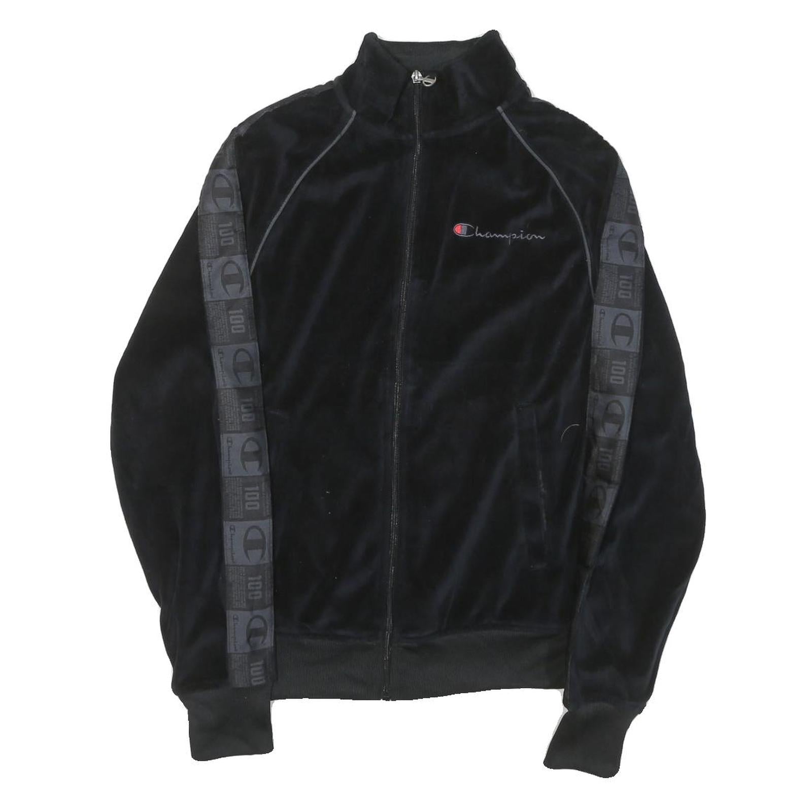 CHAMPION Mens Black Track Jacket S Polyester Blend Plain Zip Casual Sportswear